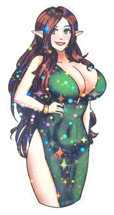 Brown Haired Elf Green Dress Sticker