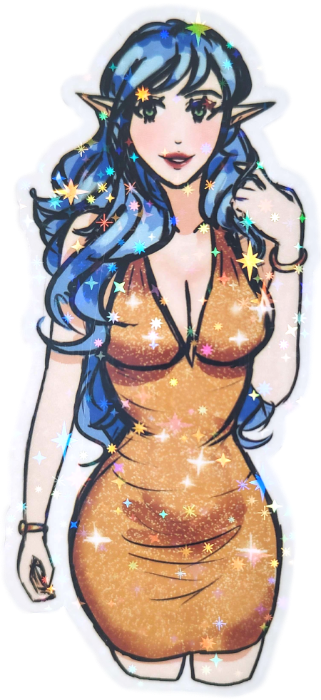Blue Haired Elf Dress Sticker