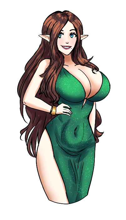 Brown Haired Elf Green Dress Sticker